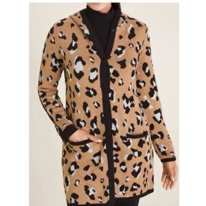 Chico's Camel Black White Leopard Hooded Cardigan